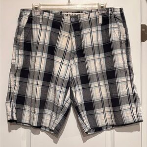 Men's Blue and White Plaid Flat Front Shorts